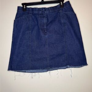 L.L.Bean Classic Fit Denim Skirt Raw Hem Size 12